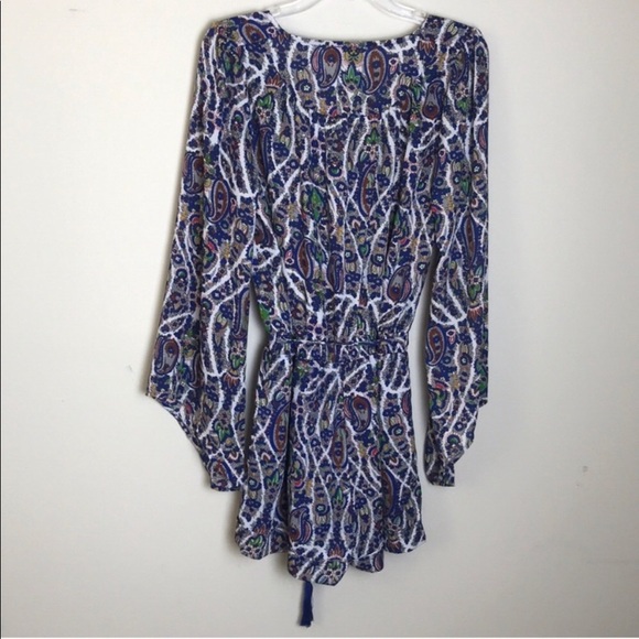 Umgee Paisley Blue Tassel Bell Sleeve Romper - Picture 7 of 8